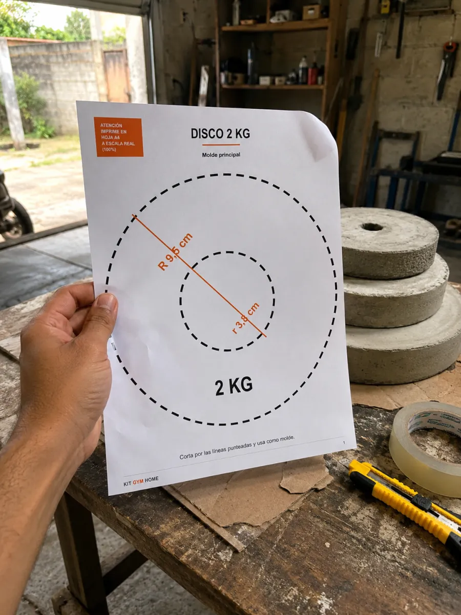 Molde de disco circular del kit, sostenido en garaje casero