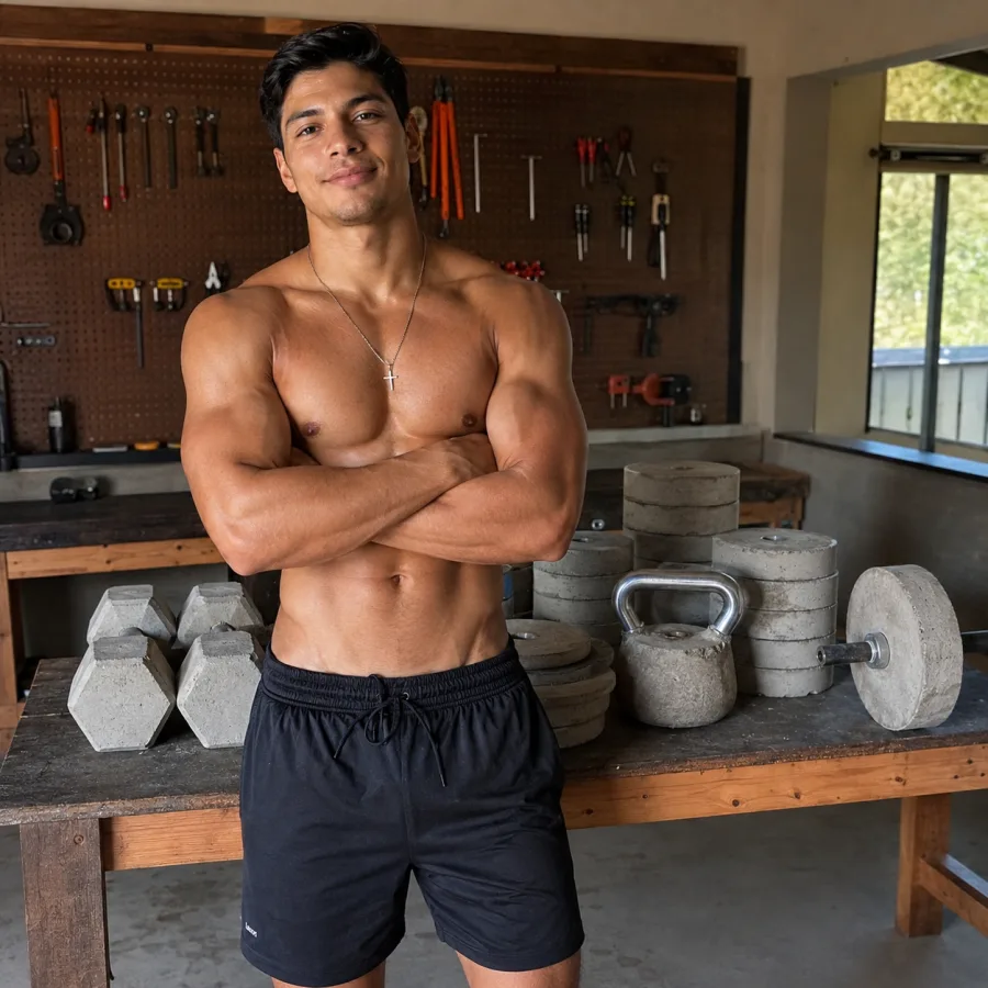Creador del Kit GymHome en su garaje